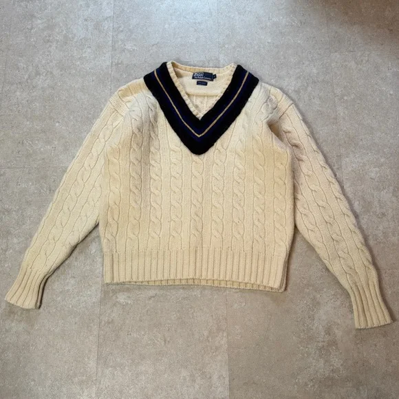Polo Ralph Lauren Women’s Wool Tennis Cable Knit Sweater Size Large - Picture 1 of 5